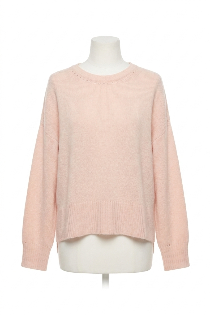 NEW JOSEPH RIBKOFF cashmere crew neck sweater with stud detailing in rosé